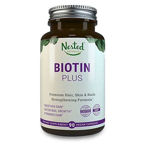 Book Cover BIOTIN Plus 5000 mcg | 90 High Potency Vegan Capsules | Male & Female Skin, Nails and Hair Growth Vitamins with B-Complex | Vitamin B7 Supplements for Men & Women | Natural Hair Loss Supplement Pills