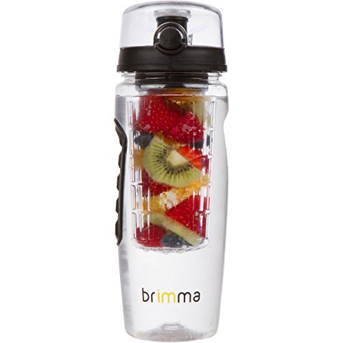 Book Cover Brimma Fruit Infuser Water Bottle - 32 oz Large, Leakproof Plastic Fruit Infusion Water Bottle for Gym, Camping, and Travel