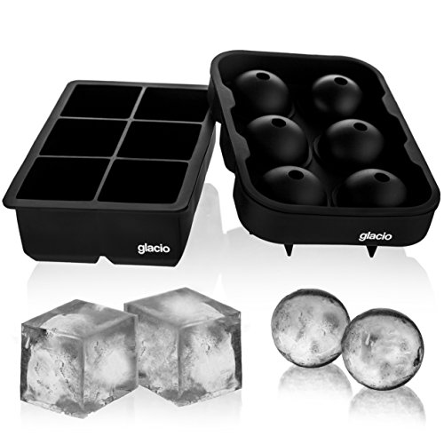 Book Cover glacio Ice Cube Trays Silicone Combo Mold - Set of 2, Sphere Ice Ball Maker with Lid & Large Square Molds, Reusable and BPA Free