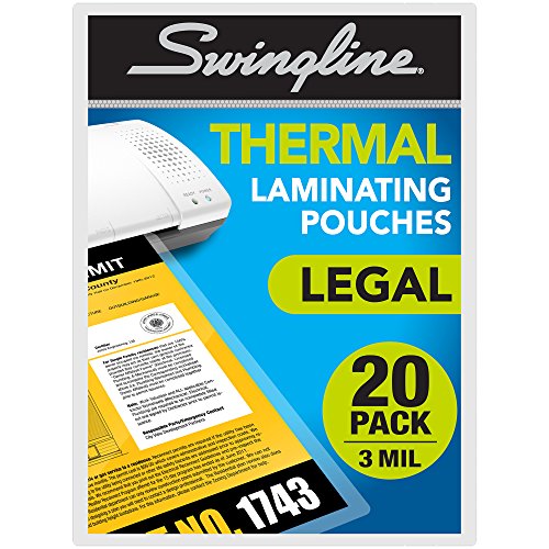 Book Cover Swingline Laminating Sheets, Thermal Laminating Pouches Legal Size, 3mil, 20 Pack (3202061)