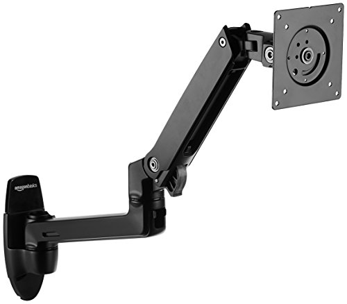 Book Cover Amazon Basics Wall Mount Computer Monitor and TV Stand - Lift Engine Arm Mount, Aluminum - Black