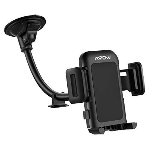 Book Cover Mpow 033 Car Phone Mount, Windshield Long Arm Car Phone Holder with One Button Design and Anti-Skid Base Car Cradle Compatible iPhone Xs MAX,Xs,Xr,X,8,7,7P,6s, Galaxy S10,S9,S8,Google,LG,HTC(Black)