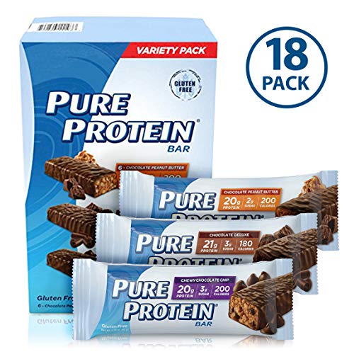 Book Cover Pure Protein Bars, High Protein, Nutritious Snacks to Support Energy, Low Sugar, Gluten Free, Variety Pack, 1.76oz, 18 Pack