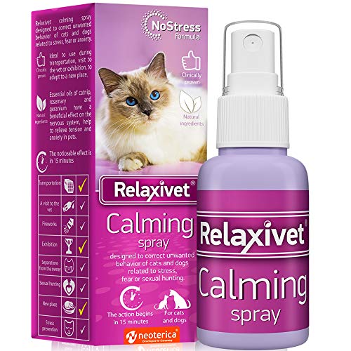Book Cover Relaxivet Pheromone Calming Spray for Cats and Dogs (50ML) with a Long-Lasting Calming Effect - #1 Spray for Stress and Anxiety - Anti-Anxiety & Relax Spray for Pets