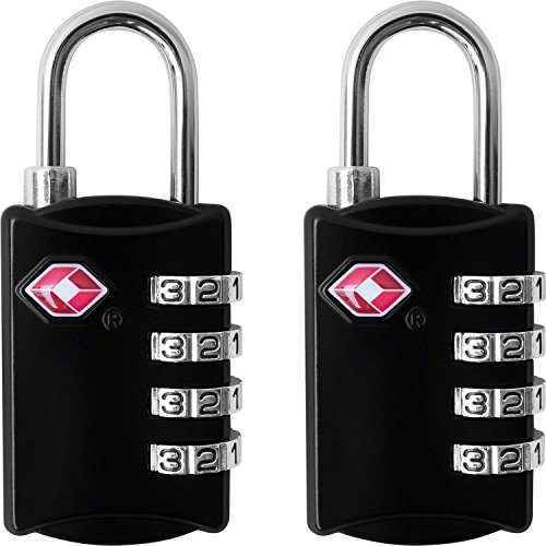 Book Cover TSA Luggage Locks (2 Pack) - 4 Digit Combination Steel Padlocks - Approved Travel Lock for Suitcases & Baggage - Black