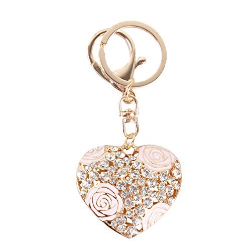 Book Cover Bonlting Sweet Love Heart Rose Flower Crystal Charm Pendant Purse Bag Key Ring Chain