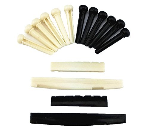 Book Cover yueton Pack of 2 Sets Black and White Plastic Bridge Pins & Saddle & Nut Replacement Parts for Acoustic Guitar