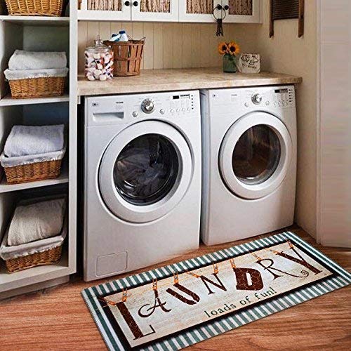 Book Cover USTIDE Vintage Laundry Room Runner Rug, Anti- Fatigue Laundry Rug, Striped Floor Runners Non Skid Kitchen Rug Farmhouse Washhouse Basement Mat Bathroom Rugs Non-Slip Rubber Area Rug (20