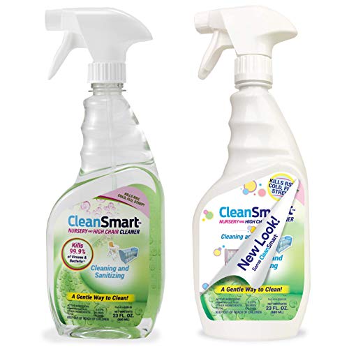 Book Cover CleanSmart Nursery & High Chair Cleaner, Kills 99.9% of Germs, Leaves No Chemical Residue, Breaks Down to Simple Saline. 23oz, 2Pk. Kills Flu, Strep, RSV, E.Coli, More