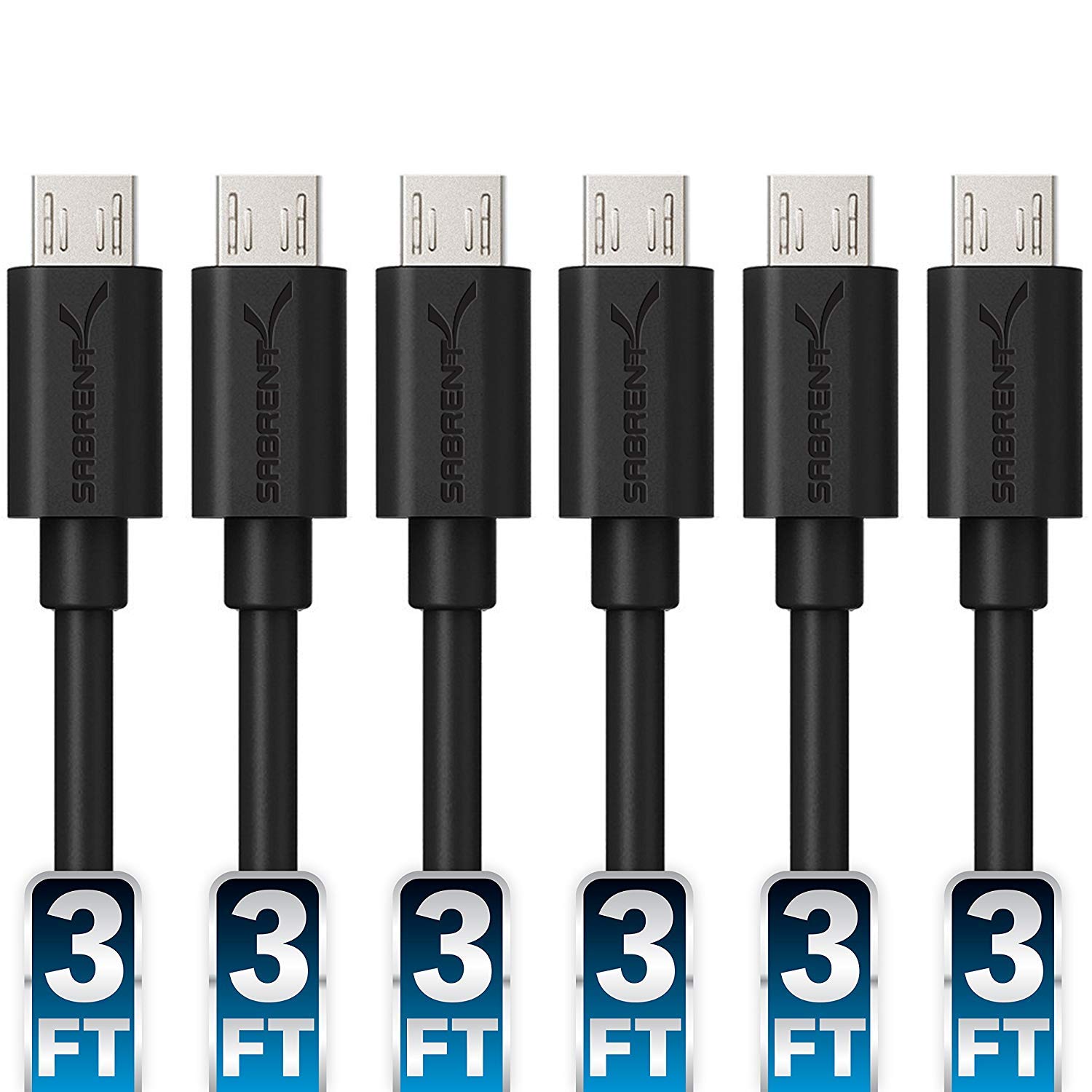 Book Cover SABRENT [6-Pack 22AWG Premium 3ft Micro USB Cables High Speed USB 2.0 A Male to Micro B Sync and Charge Cables [Black] (CB-UM63)