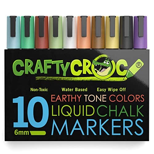 Book Cover Crafty Croc Liquid Chalk Markers, 10 Pack Earth Colors, Chalk Ink Pens, Medium Tip 6mm