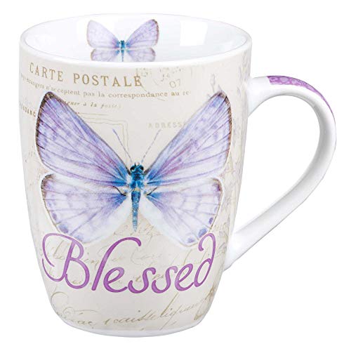 Book Cover Blessed Butterfly Mug - Botanic Purple Butterfly Coffee Mug w/Jeremiah 17:7, Bible Verse Mug for Women and Men - Inspirational Coffee Cup and Christian Gifts (12-ounce Ceramic Cup)
