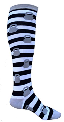 Book Cover SoRock Women's Grey Kettlebell Stripped Knee Socks