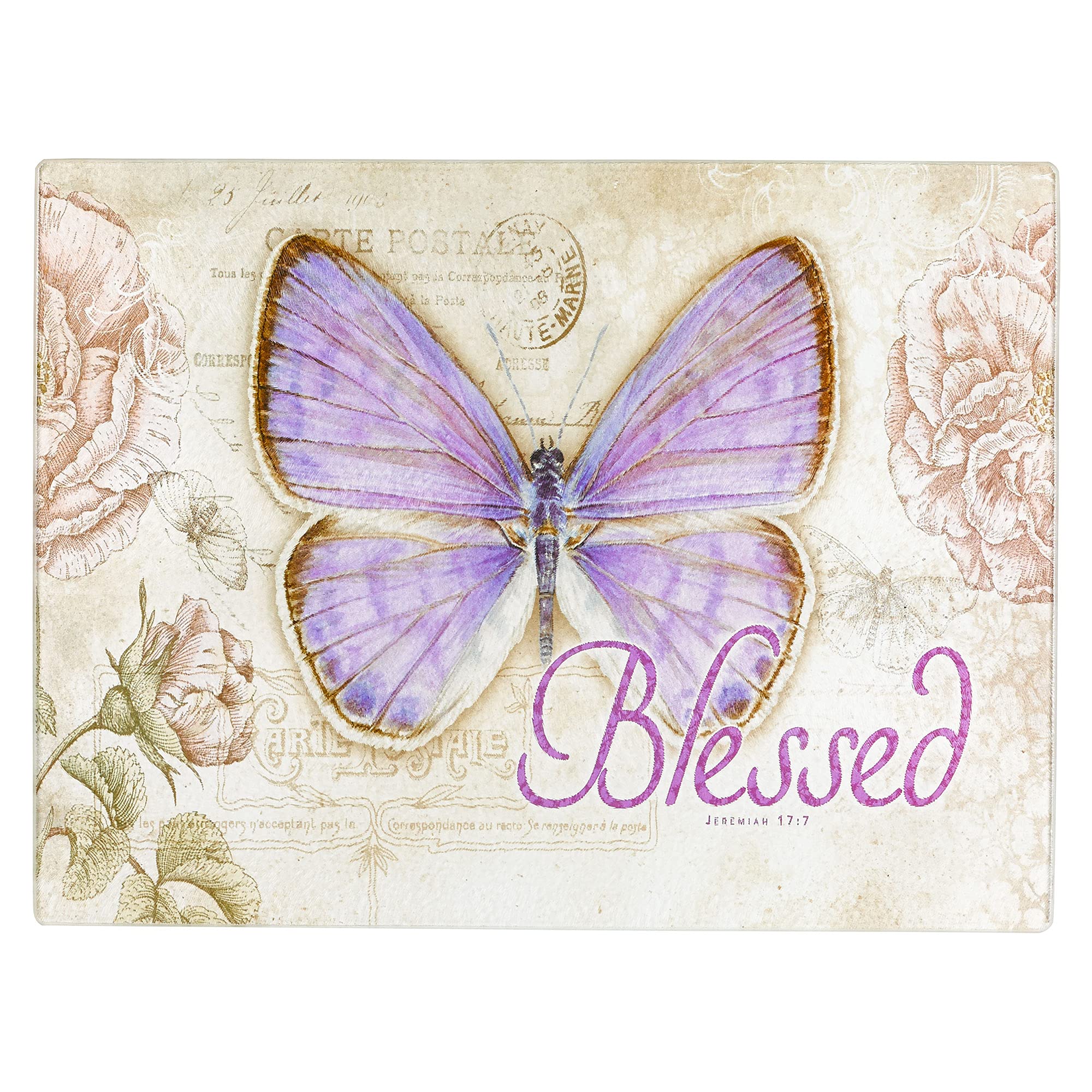 Book Cover Cutting Board Gls Large Butterfly Blessed Jeremiah 17