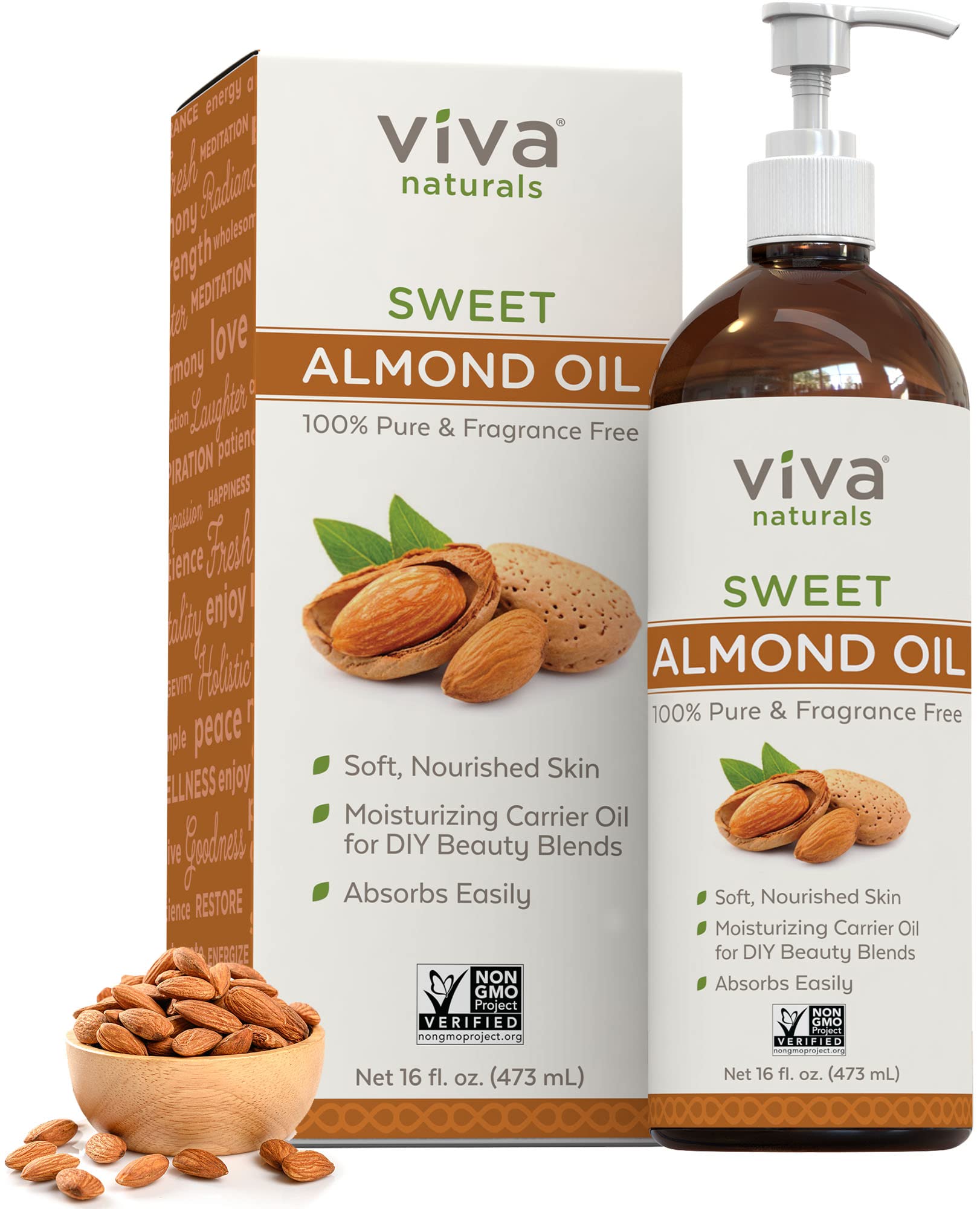 Book Cover Almond Oil (16 oz); Sweet Almond Oil for Skin or Almond Oil for Hair, The Perfect Natural Body Oil for Women, Great as Unscented Massage Oil