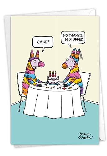 Book Cover NobleWorks - 1 Funny Birthday Card - Colorful Cartoon Comedic Jokes, Bday Notecard - Stuffed Pinata 1291Z