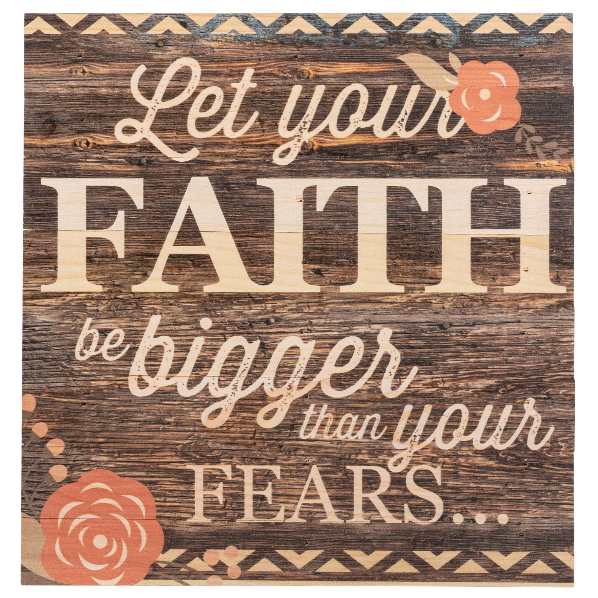 Book Cover Let Your Faith Be Bigger Than Your Fears… 12 x 12 inch Pine Wood Plank Wall Sign Plaque