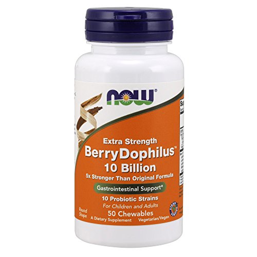 Book Cover NOW Supplements, BerryDophilus, Developed for Adults & Children with 10 Probiotic Strains, Extra Strength,Strain Verified, 50 Chewables