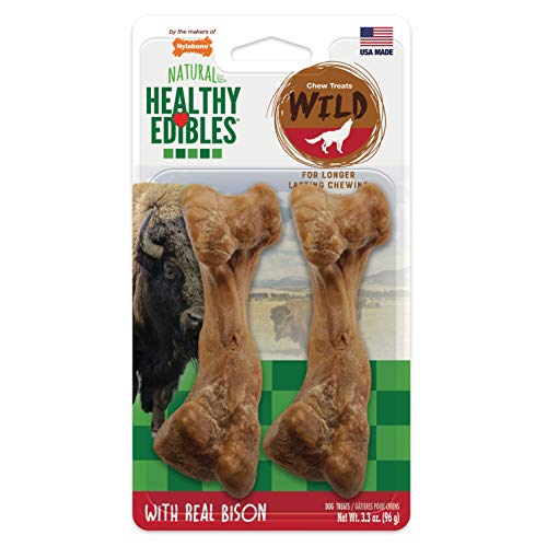 Book Cover Nylabone NEB202TPP Healthy Edibles Wild Bison Dog Treats | All Natural Grain Free Dog Treats Made In the USA Only | Small and Large Dog Chew Treats | 2 Count, Medium: Up to 35 Lbs