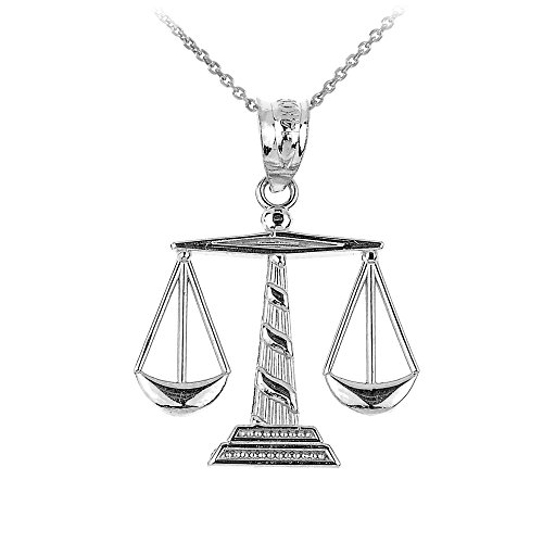 Book Cover 925 Sterling Silver Scales of Justice Pendant Necklace, 22