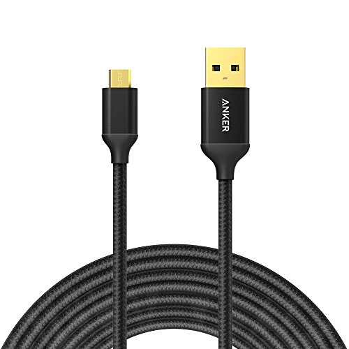Book Cover Anker 10ft / 3m Nylon Braided Tangle-Free Micro USB Cable with Gold-Plated Connectors for Android, Samsung, LG, HTC, Nexus, Sony and More (Black)
