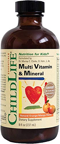 Book Cover ChildLife Essentials Multi Vitamin and Mineral for Infants, Babys, Kids, Toddlers, Children, and Teens Natural Orange/Mango Flavor, 8 Ounce (Pack of 2)