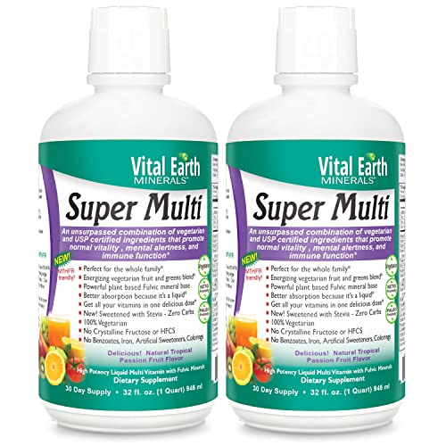 Book Cover Vital Earth Minerals Super Multi - Liquid Multivitamins for Women, Men, and Kids, Liquid Vitamins & Minerals with Fulvic Acid for Max Absorption, MTHFR Support, 32 Oz (Pack of 2)