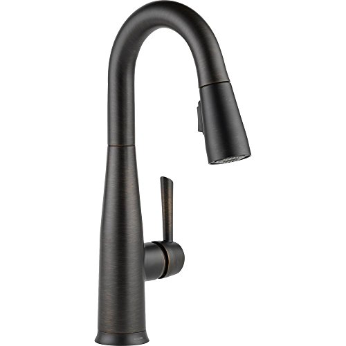 Book Cover Delta Faucet Essa Bar Faucet Oil Rubbed Bronze, Bar Sink Faucet Single Hole, Wet Bar Faucets with Pull Down Sprayer, Prep Sink Faucet, Delta Touch2O Technology, Venetian Bronze 9913T-RB-DST