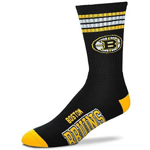 Book Cover For Bare Feet NHL 4 Stripe Deuce Crew Men Socks-Boston Bruins-Large (10-13)