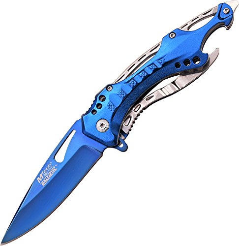 Book Cover MTech USA Ballistic MT-A705SBL Spring Assist Folding Knife, Blue Straight Edge Blade, Blue/Silver Handle, 4.5-Inch Closed