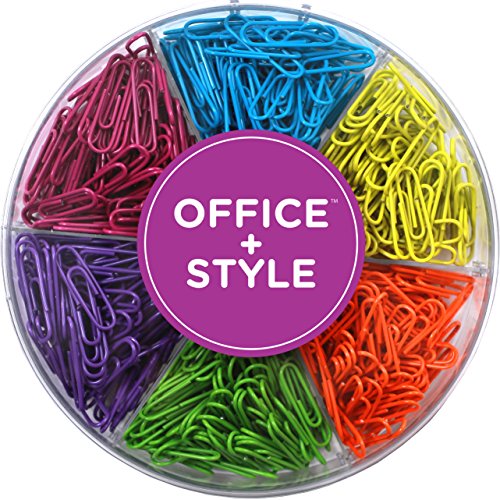Book Cover Decorative Multi-Colored 28 mm Paper Clips for Home & Office, Six Colors for Different Projects in Reusable Organizing Container, 480 pieces, By Office Style
