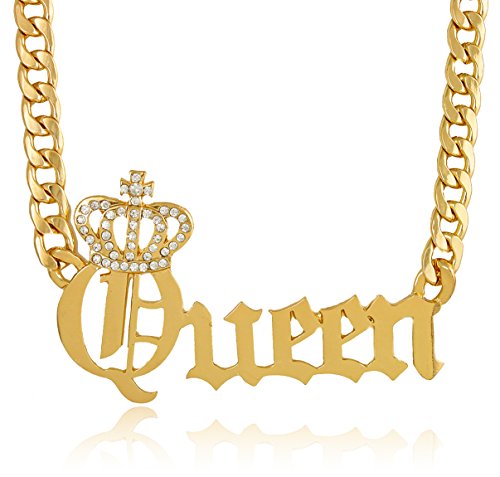 Book Cover JOTW Crowned Queen Pendant with a 20 Inch Adjustable Cuban Chain Necklace - Goldtone or Silvertone