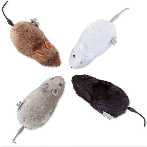 Book Cover Wind Up Racing 4 Mice-Realistic Looking Mice, Carefree pet - Set of 4 Toy Mice: black, gray, white and brown. Each Measures 4-1/2