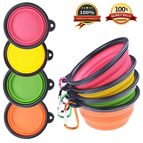 Book Cover PetBonus 4-Pack Silicone Collapsible Dog Bowls, BPA Free and Dishwasher Safe, Portable and Foldable Travel Bowls-with 4-Color Carabiners Per Set