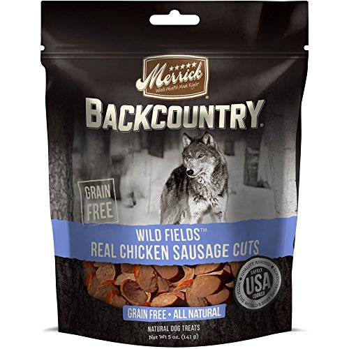 Book Cover Merrick Backcountry Wild Fields Real Chicken Sausage Cuts Grain Free Dog Treats, 5 Oz.
