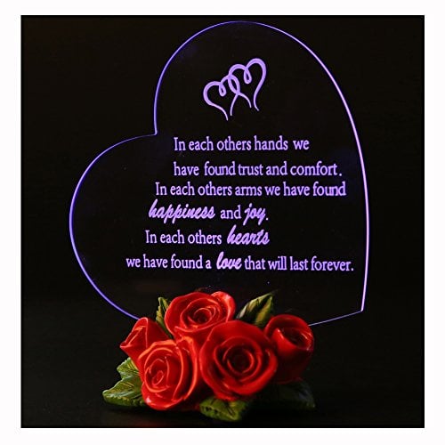 Book Cover Giftgarden Anniversary Gifts for Him Her Couple Wedding, 7 Color Change LED Stuff Heart Shape Cake Topper with Beautiful Red Roses, Cute Present to Girlfriend Boyfriend Wife Husband Valentines Day