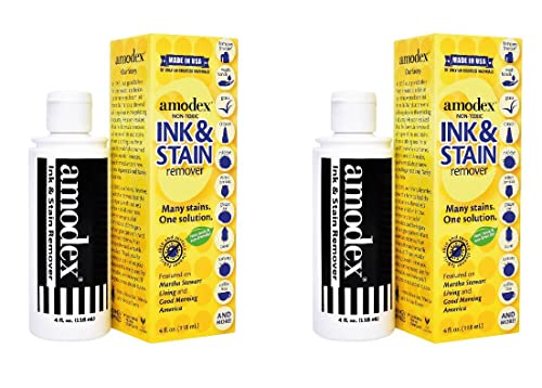 Book Cover Amodex Ink and Stain Remover – Cleans Marker, Ink, Crayon, Pen, Makeup from Furniture, Skin, Clothing, Fabric, Leather - Liquid Solution - 4 fl oz Bottle - (Pack of 2)