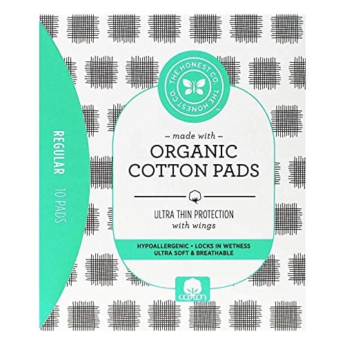 Book Cover The Honest Company Organic Cotton Pads | Regular | Hypoallergenic Pads with Wings | Ultra-Soft & Ultra-Thin | PH Compatible | Breathable | Plant-Based with Organic Cotton |10 Count