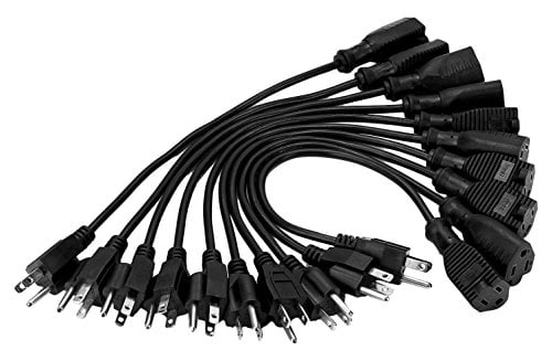 Book Cover ClearMax 3 Prong Power Extension Cord Cable Strip Outlet Saver 18AWG, Black, 10 Count