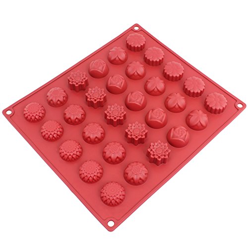 Book Cover Freshware CB-120RD 30-Cavity Silicone Flower Mold for Making Homemade Chocolate, Candy, Gummy, Jelly, and More