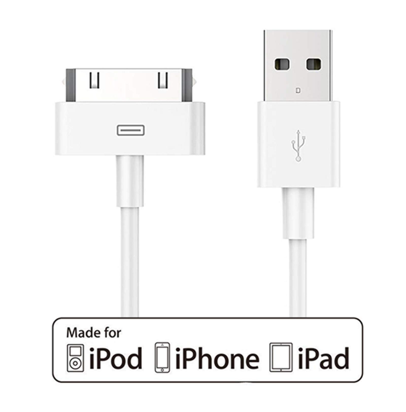 Book Cover [ Apple MFi Certified ] ACEPower 10ft 3M [ Extra Long ] 30 pin to USB Sync and Charging Cable for Apple iPhone 4, iPhone 4s / iPhone 3G / 3GS / iPad 2, iPad 3 / iPod 1, 2, 3, 4, 5, 6 (White)