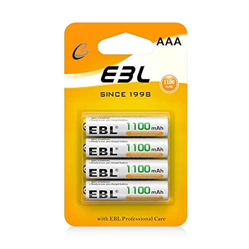 Book Cover EBL AAA Rechargeable Batteries (4 Counts) 1100mAh Pre-Charged Triple A NiMH Battery with Retail Package