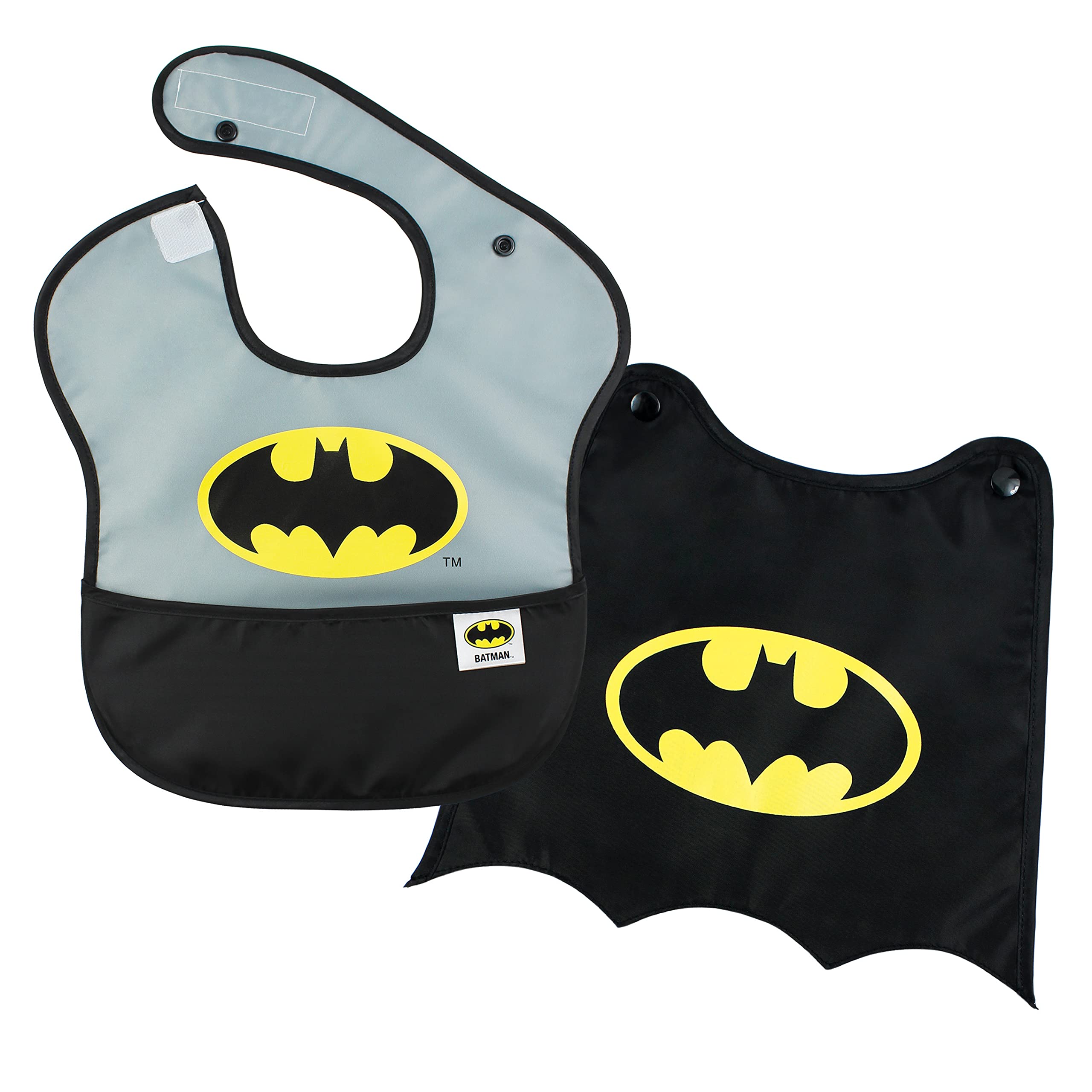Book Cover Bumkins Bibs, Baby Bibs for Girl or Boy, SuperBib Baby and Toddler Bib 6-24 Months, Bib for Eating, Waterproof Fabric 1-Pack Batman, Cape