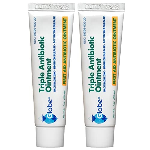 Book Cover Globe Triple Antibiotic First Aid Ointment, 1 oz (2-Pack) First Aid Antibiotic Ointment, 24-Hour Infection Protection, Wound Care Treatment for Minor Scrapes, Burns and Cuts