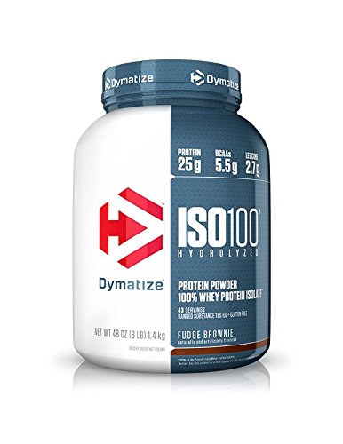 Book Cover Dymatize ISO 100 Whey Protein Powder with 25g of Hydrolyzed 100% Whey Isolate, Gluten Free, Fast Digesting, Fudge Brownie, 3 Pound
