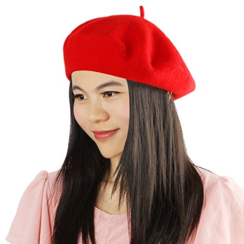 Book Cover Acecharming Lady French Beret Wool Women Berets Beanie Hat Red
