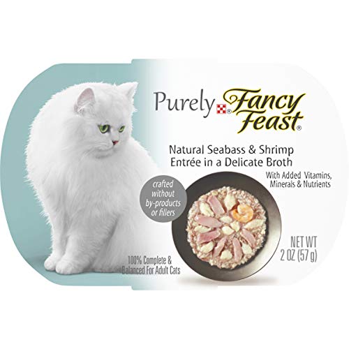 Book Cover Purina Fancy Feast Natural Wet Cat Food, Purely Natural Seabass & Shrimp Entree - (10) 2 oz. Trays
