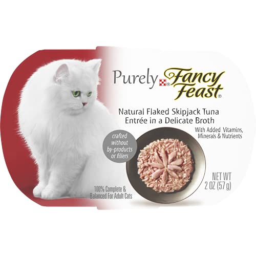 Book Cover Purina Fancy Feast Natural Grain Free Broth Wet Cat Food, Purely Natural Flaked Skipjack Tuna Entree - (10) 2 oz. Trays