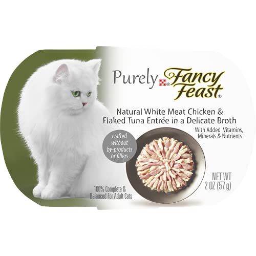 Book Cover Purina Fancy Feast Natural Grain Free Wet Cat Food, Purely Natural White Meat Chicken & Flaked Tuna Entree - (10) 2 oz. Trays