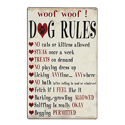 Book Cover Dog Rules Metal Tin Sign | Vintage Rustic Home Decor Wall Art | Ready To Hang | 16 x 10 Inch